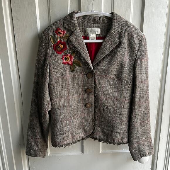 Susan Bristol Vintage Embroidered Herringbone Academia Blazer Jacket - Picture 2 of 8